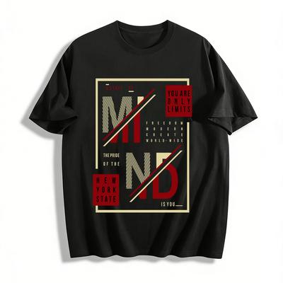 State Of Mind Letter Print Casual Loose Crew Neck Unisex T-Shirt Pure Cotton T-shirt