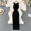 Vestido de Punto Minimalista sin Espalda para Mujer Verano SSólido de Punto sin Mangas Ajustado sin Mangas Sexy Bodycon Vestido Camiseta