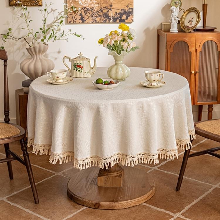 Wipe Cleaning Dining Table Protectors Jacquard Pattern Tassels Accent Sturdy Polyester Home Decoration