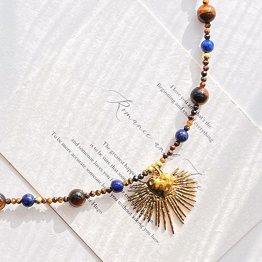 Wind Hochwertiger Maillard Natürlicher Tigerauge Stein Mini Schlüsselbeinkette Halskette Anhänger für Frauen