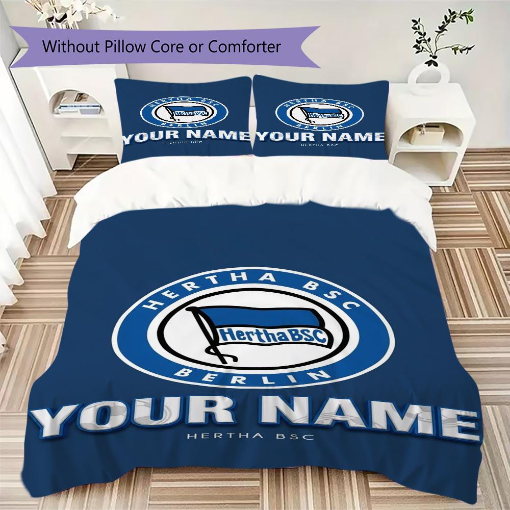 Custom Name Hertha BSC Pattern Bedding Uilt Set Uilt Cover Pillowcase Home Decoration Birthday Gift (1*duvet Cover+2*pillowcase Without Core)