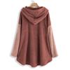 Women Fleece Patchwork Plush Button Hem Plus Size Hoodie Top Sweater Blouse