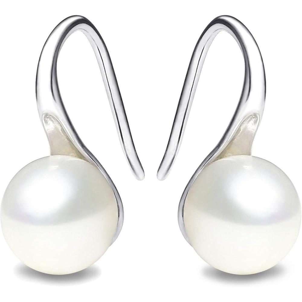 

Посеребренные Позолоченные Серьги-кольца Подвески с Белым Пресноводным Культивированным Жемчугом Ручной Отбор Качество ААА+ Ювелирные Изделия для Женщин серебряный