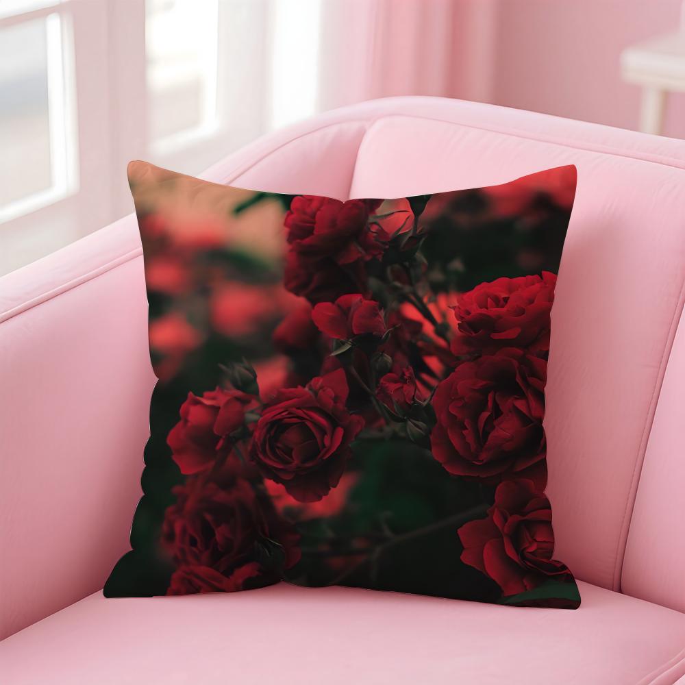 Romantic Red Rose Floral Cushion Cover Pillowcase Short Plush Invisible zipper Room Sofa Cushion Cover