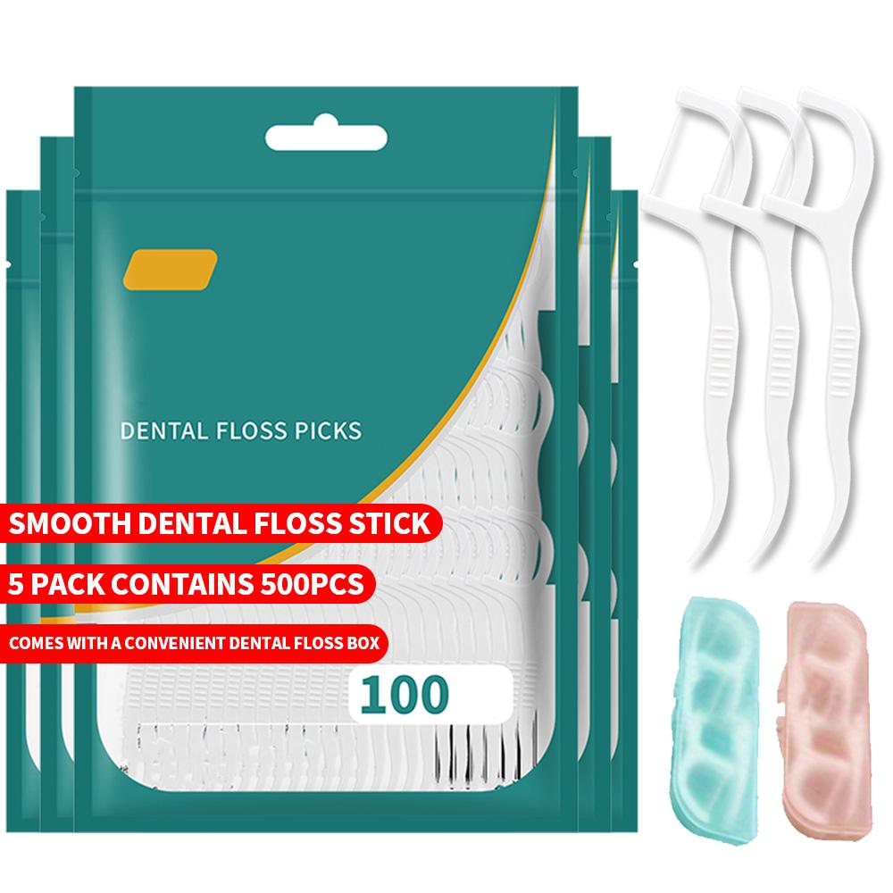 (Comes with Convenient Dental Floss Box) 1000/500/300/100/50PCS Fine Sliding Dental Floss Stick Cleaning Tool for Interdental Ga