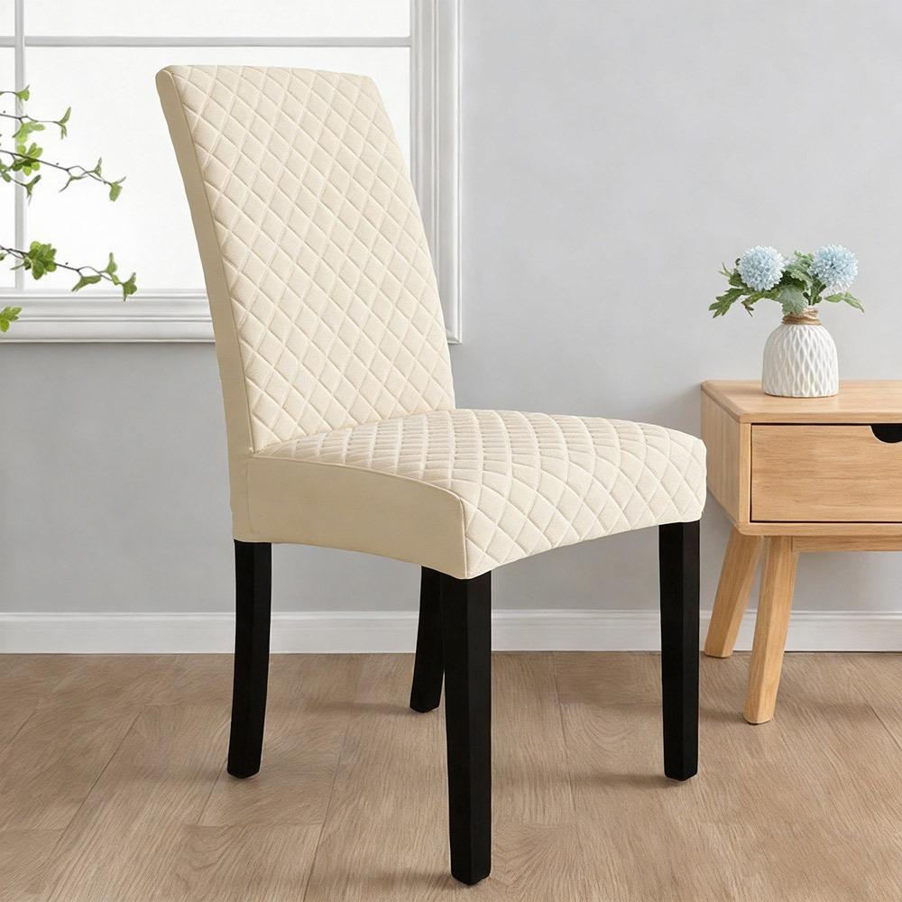 

Useful Solid Color Chair Cover Jacquard Design Removable Chair Slipcover Washable Stretch Elastic Chair Decorative Cushion Hotel бежевый