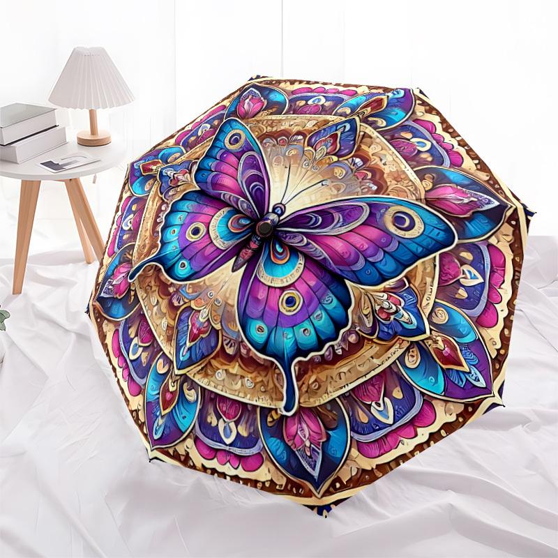 1pc Butterfly Mandala Art Folding Umbrella, Durable, Suitable for Outdoor Activities or Rain, Suitable for Commuting Yy251027064