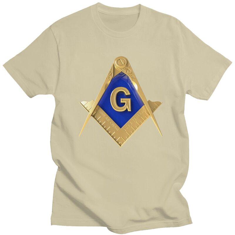 Custom Freemason Gold Square Masonic T Shirts Men Tshirts Casual Tee Slim Fit Tshirts Gift