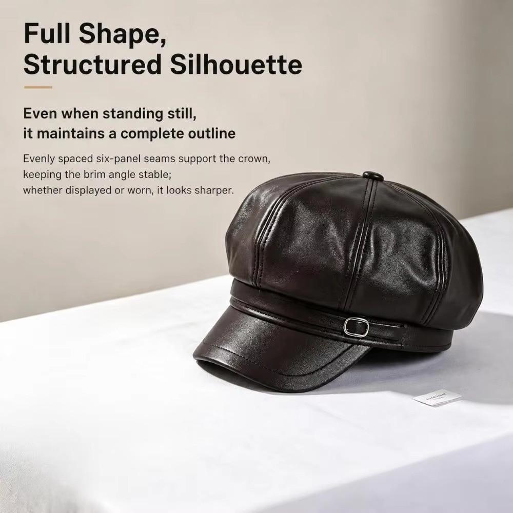 Versatile Leather Painter Hat Keep Warm Octagonal Hat Fashion PU Beret Cap  Daily