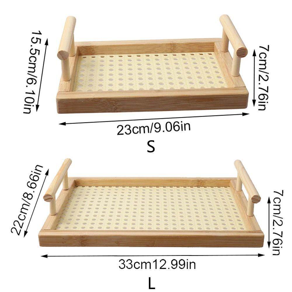 Hollow Serving Tray with Handles Handmade Kitchen Fruit Platter Bamboo Hand-Held Tray  Food