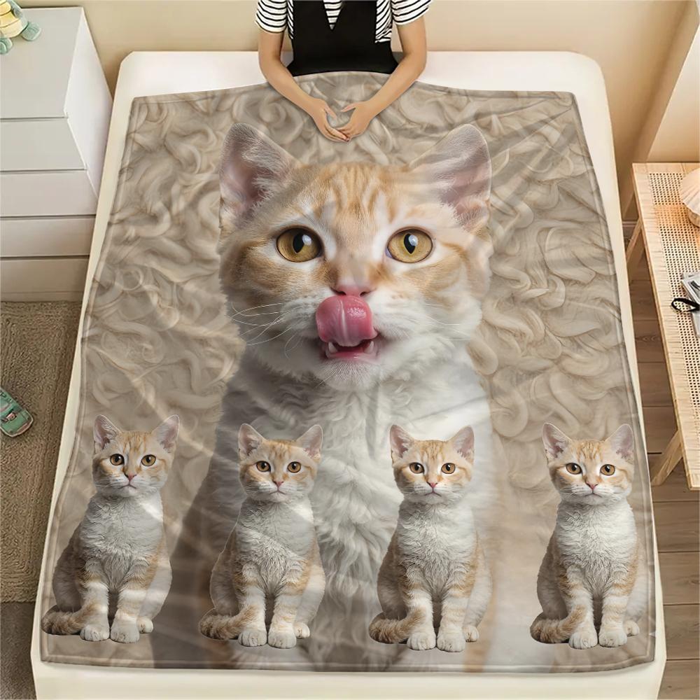1Pc Cute Yellow Cat Print Flannel Blanket, High quality Comfortable for All Seasons, Home Decor, Warmth and Comfort, Perfect for Gifts