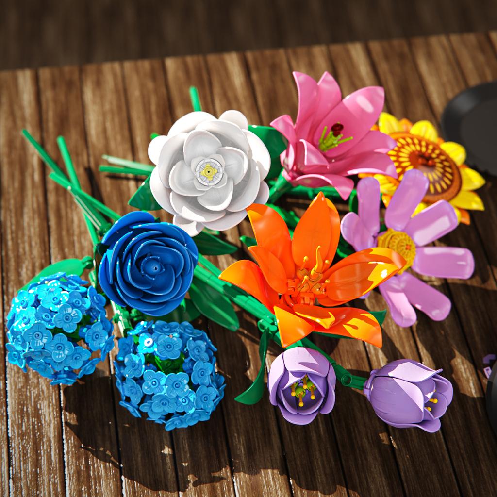 Non-Toxic 8-In-1 Bouquet Building Blocks Toys Model Romantic Flower Bouquet Bricks Toy Set Desktop Ornament Valentine'S Day Christmas Gift