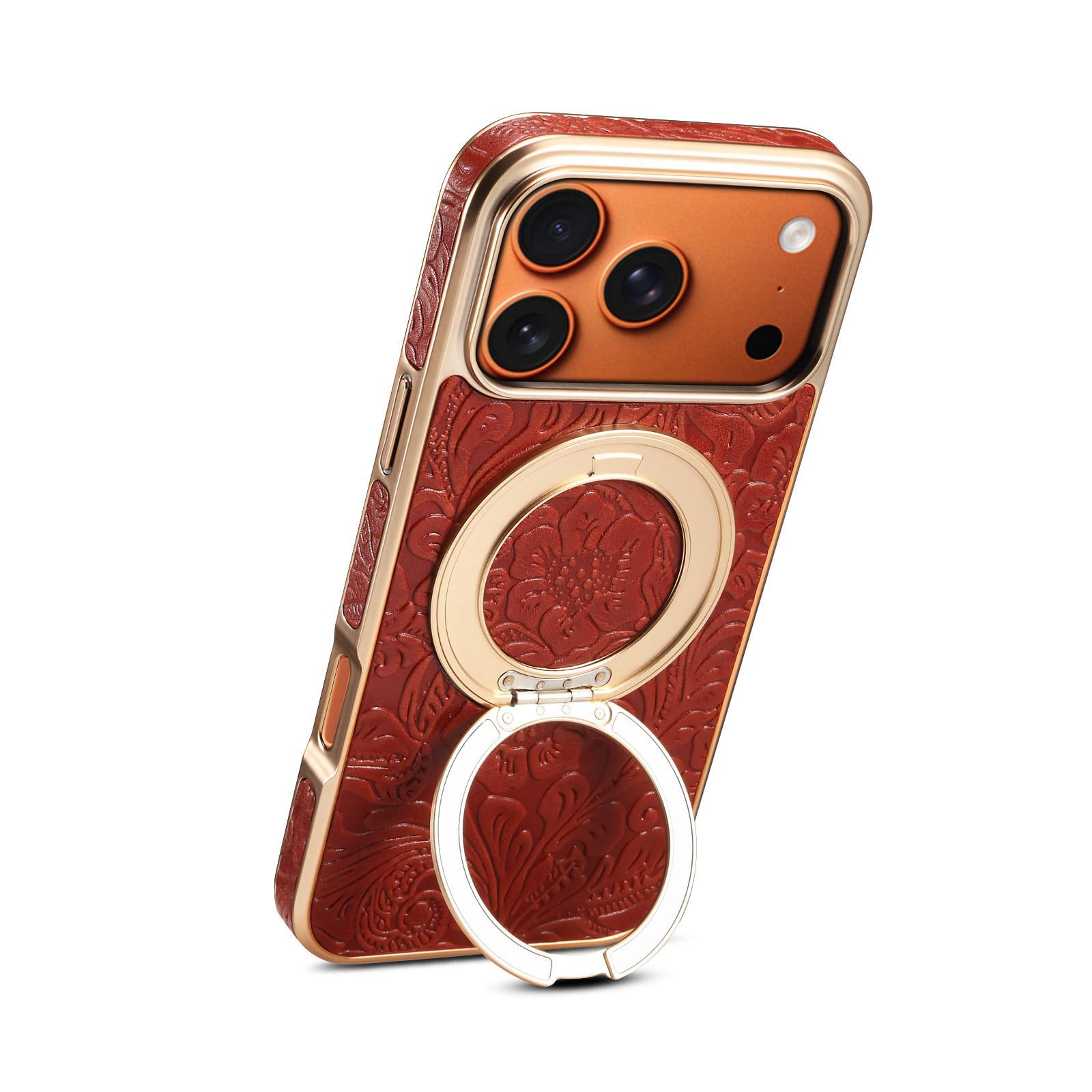 

Denior Retro Tang Flower Leather Case with Magnetic Stand for iPhone 17 Pro Max 16 Pro Max красный