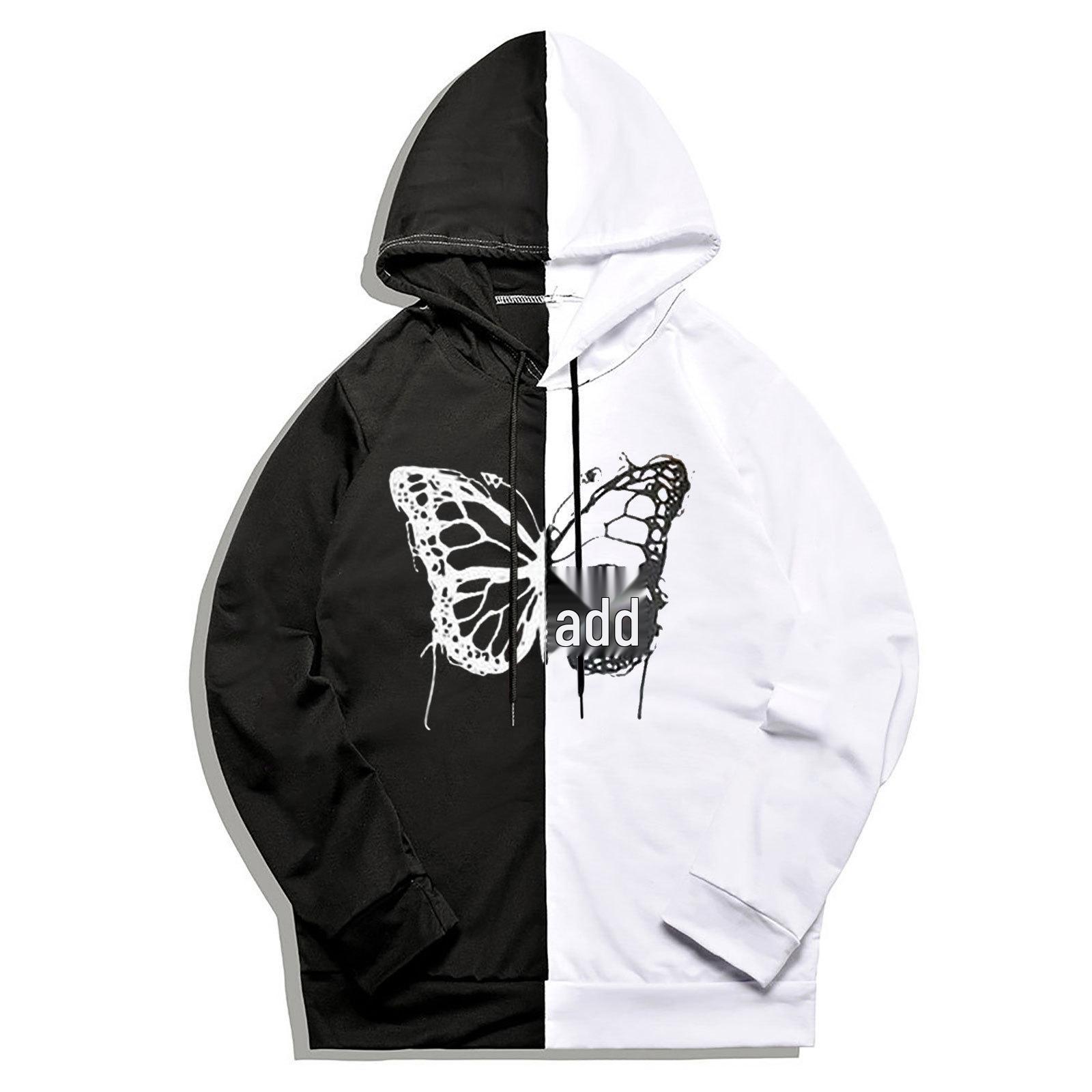 

Dark Punk Butterfly Patchwork Hooded Sweatshirt XXL білий/чорний