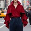 INCERUN Men Lapel Neck Long Sleeve Ruffled Shirts Casual Loose Oversized Tops