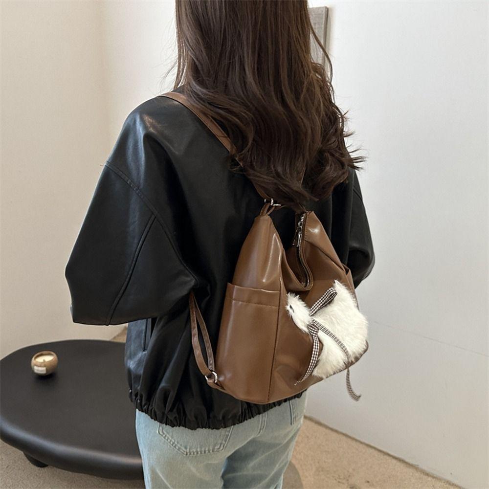 Plush Puppy Women Tote Bag Solid Color Underarm Pouch Cute Casual Backpack Travel