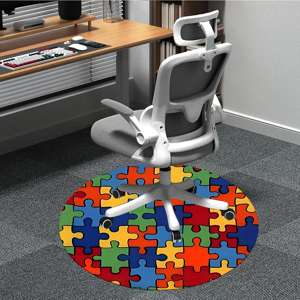 1pc Puzzle Pieces Chair Carpet for Office, Round Non Slip Durable Large Size Office Carpet, Suitable for Office