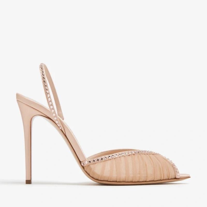 Scarpe da Donna di Tendenza Sandali Donna Tacchi Alti Estivi Scarpe Nude Rosa Rete Slingback Tacco Alto Festa Passerella Sandali