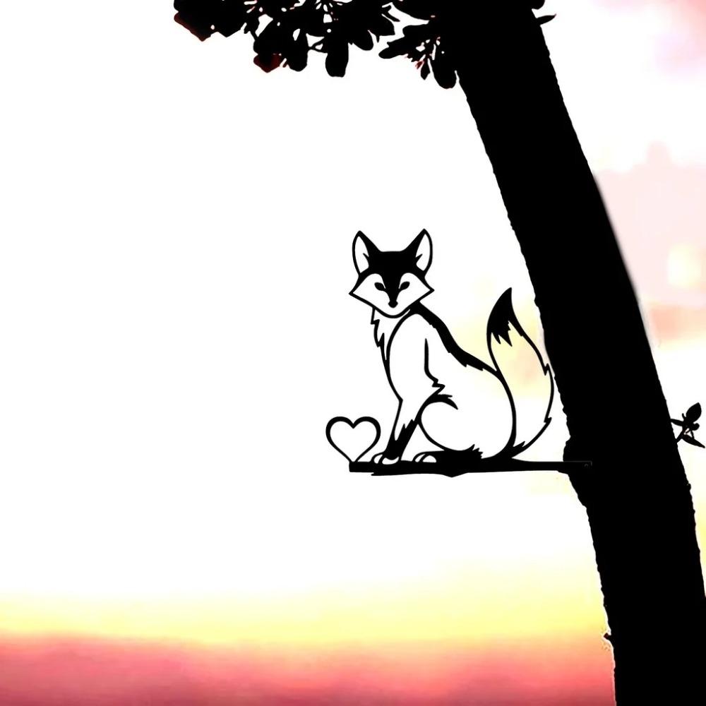 1pc Iron Silhouette Little Fox Trunk Stake Garden Fence Ornament, Elegant Artwork for Home & Garden Party Decor Stylish Wall Art