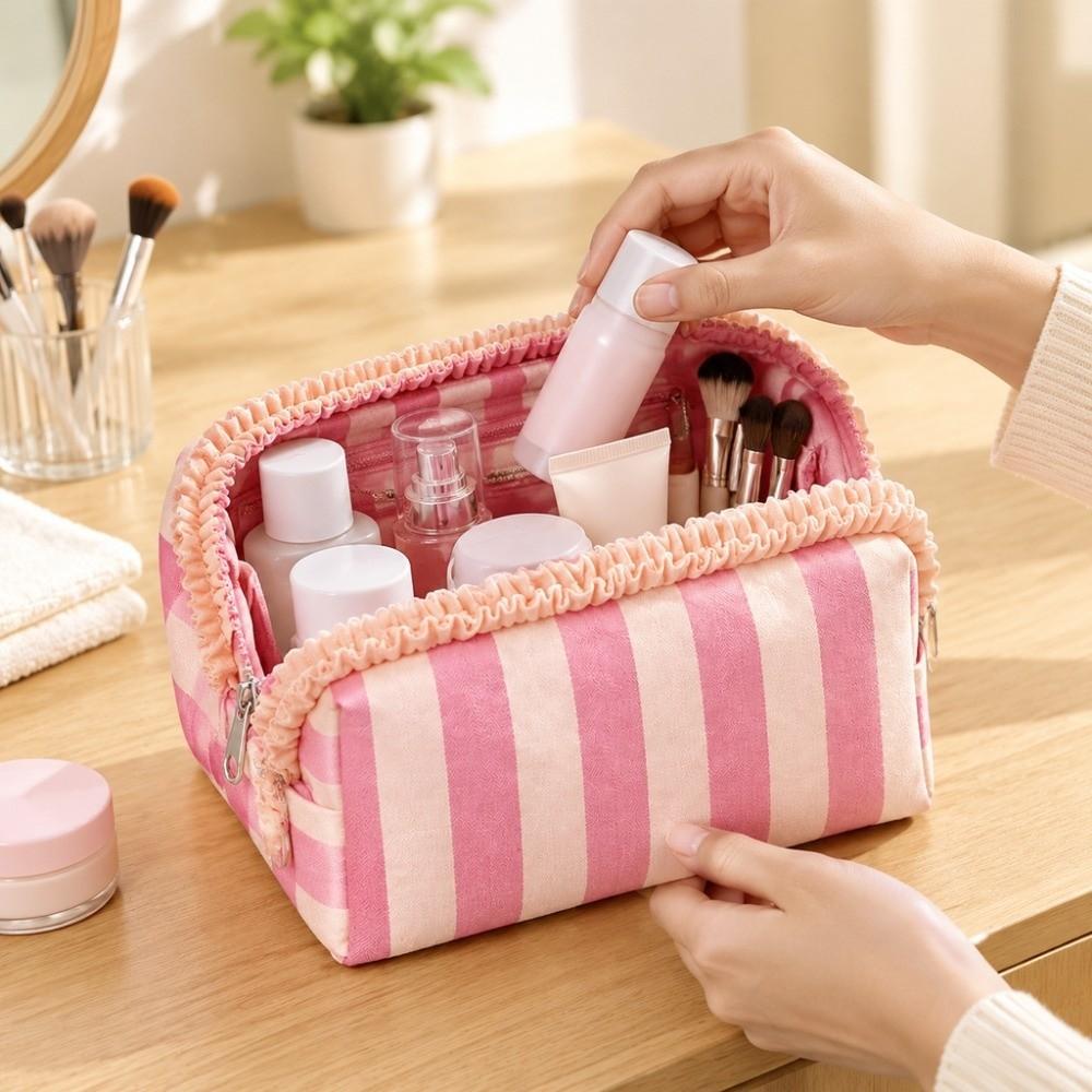 Large Capacity Cosmetic Bag Ruffle Makeup Organizer Multipurpose Storage Bag Bathroom