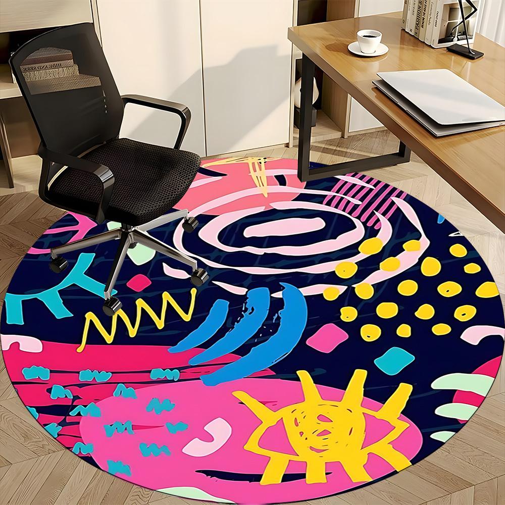 1pc Abstract Art Office Round Rug, Non-slip, Soft and Durable Office Rug for Interior Decoration, Perfect for Office,Decoration Yy260204025