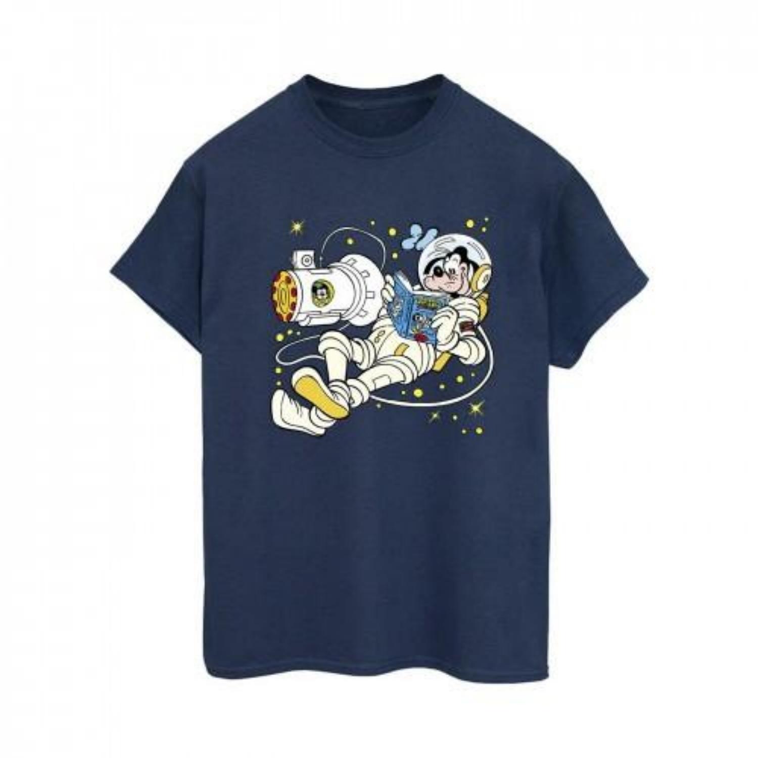 

Disney Womens_Ladies Goofy Reading In Space Cotton Boyfriend T-Shirt S чёрный