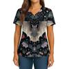 Women's Halloween Printed V-Neck Double Pocket Short Sleeves Hem Slit Uniform Caregiver Top