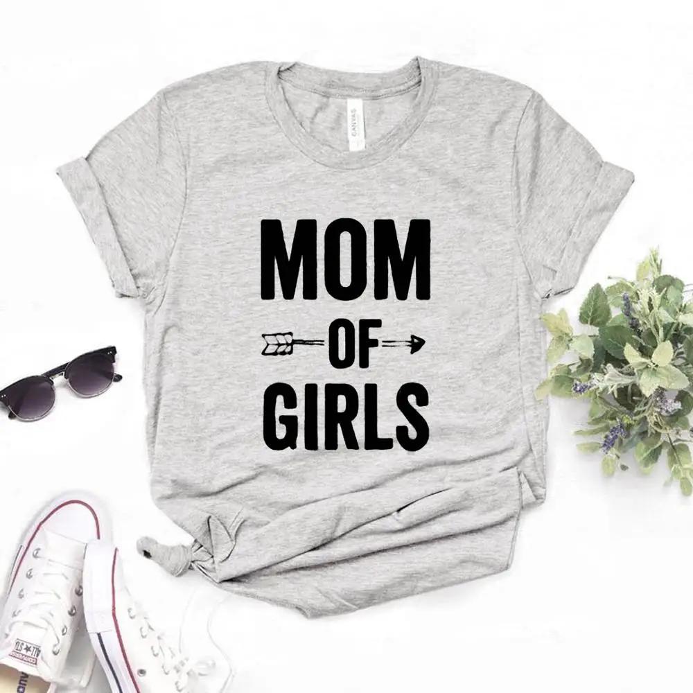 Women T Shirt MOM OF GIRLS Arrow Print Tshirt Women Short Sleeve O Neck Loose T-shirt Ladies Causal Tee Shirt Tops Clothes