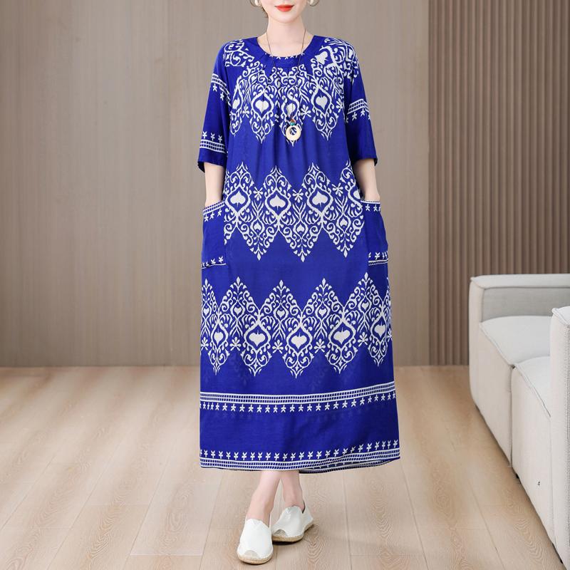 Plus Size Elegant Long Dresses for Women Clothes Loose Short Sleeve Vintage Summer Dress