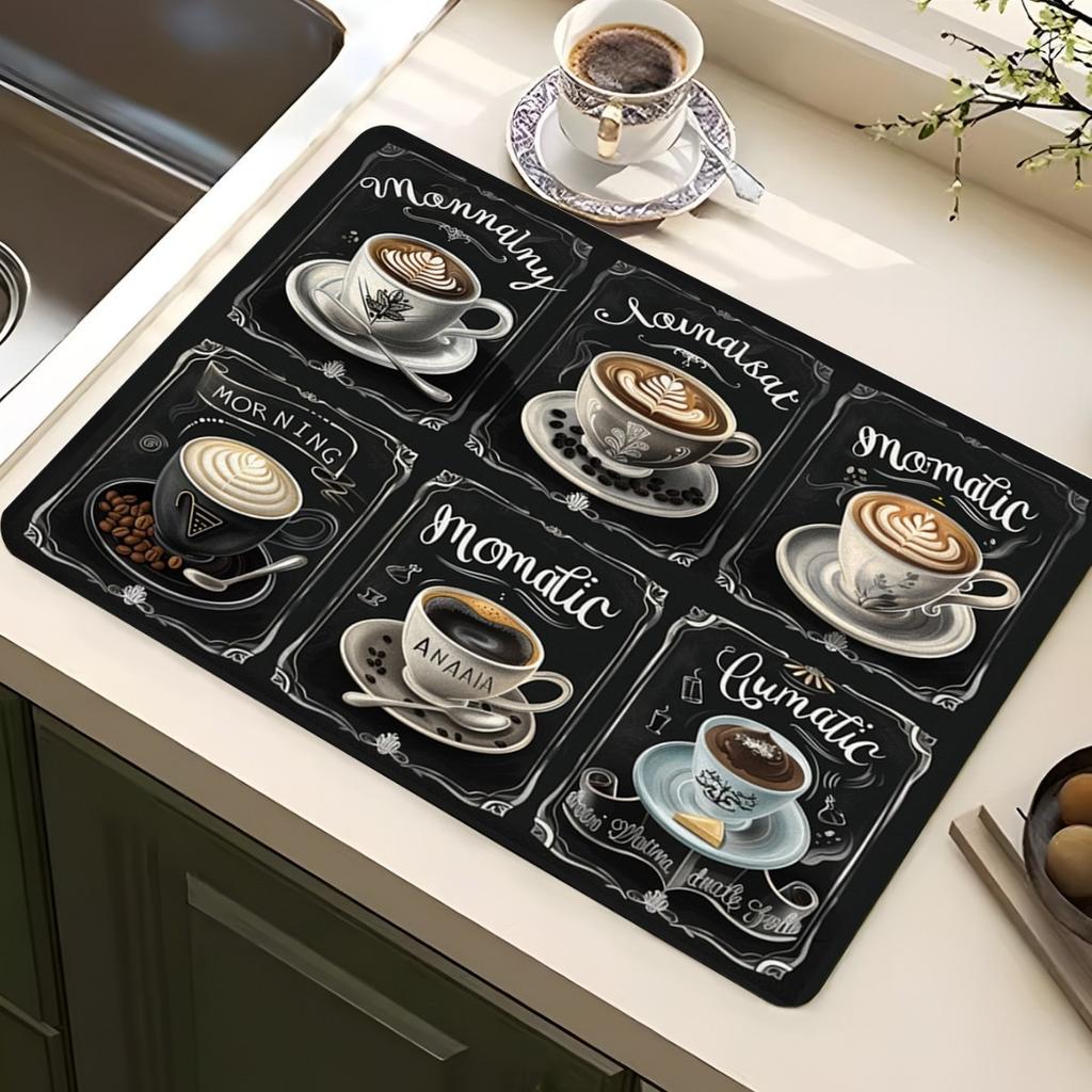 Vintage Espresso Bar Printed Absorbent Drain Mat Super Antiskid Quick Dry Modern Kitchen Counter Coffee Dish Drying Pad