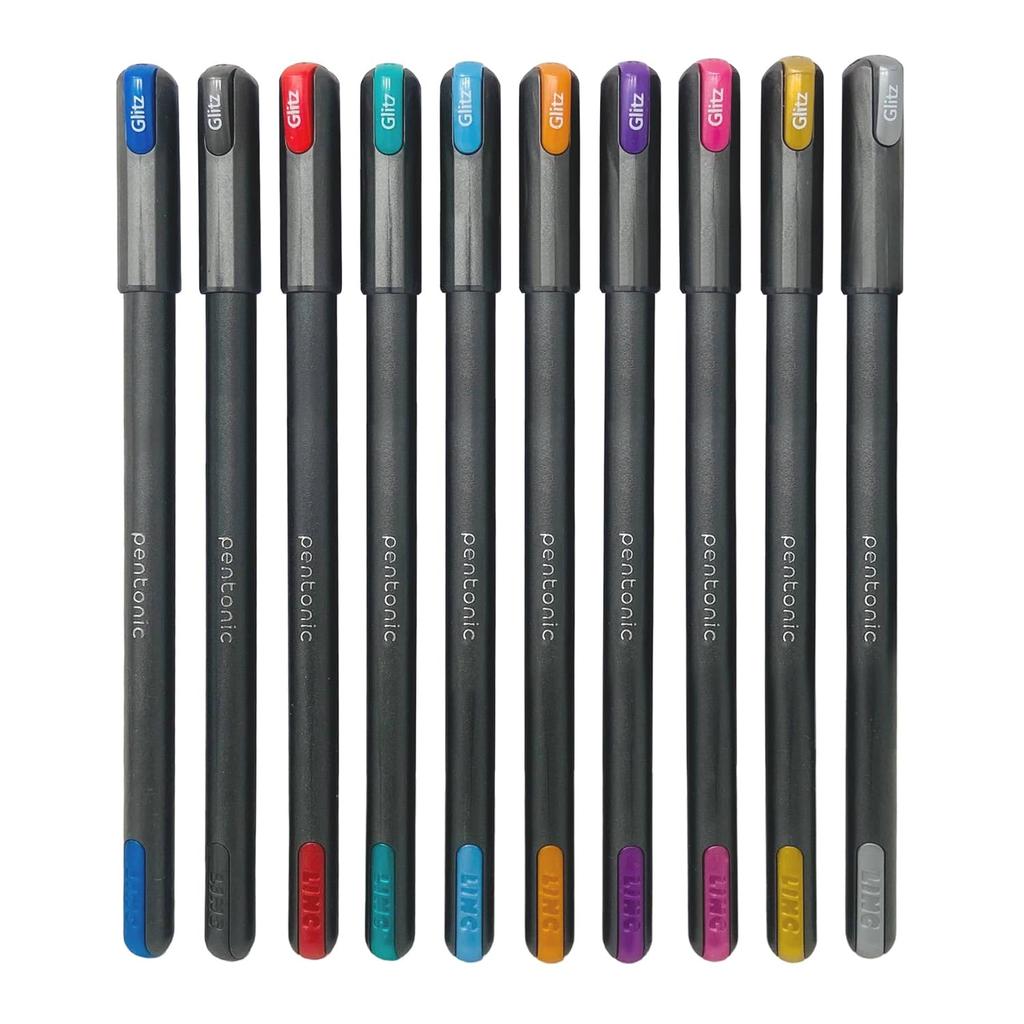 Pentonic Glitz 1,0 mm Glitzer-Gelstift Mehrfarbige Tinte Leichtes Schreiben für Zeichnen Kunst Handwerk Schulgebrauch Dicke Linien Packung mit 1 x 10 Stück