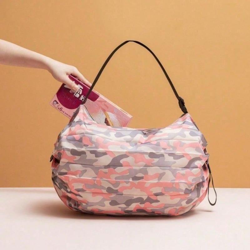 Large-Capacity Waterproof Foldable Shopping Tote Bag Durable Polyester Adjustable Shoulder Straps Circular Design for Travel