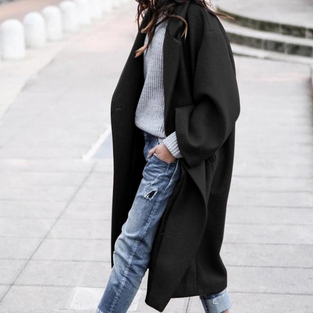 Fall Winter Women's Long Solid Color Wool Coat Casual Warm Thickened Overcoat Outerwear for Women European American Style