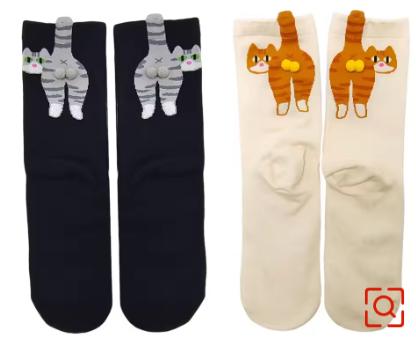 Socks Women's Cute Funny Cat Ins Korean Mid-tube Sleeping Socks Creative Combed Cotton Mid Tube Socks Woman 2025 New Year Gift