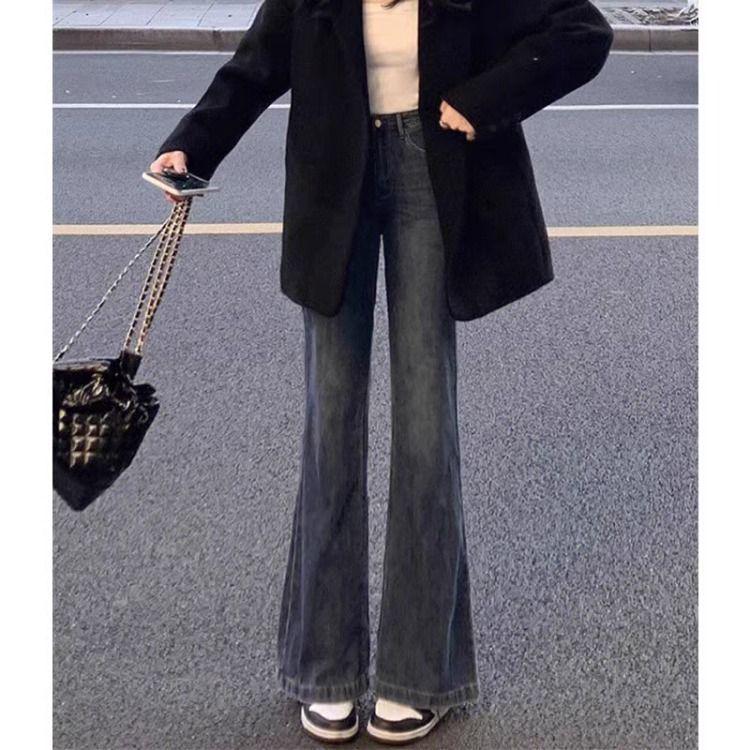 

Women s Plus Size High Waist Velvet Flare Jeans - Slimming Autumn/Winter Micro Trumpet Pants for Chubby Girls S: 85-100 lbs