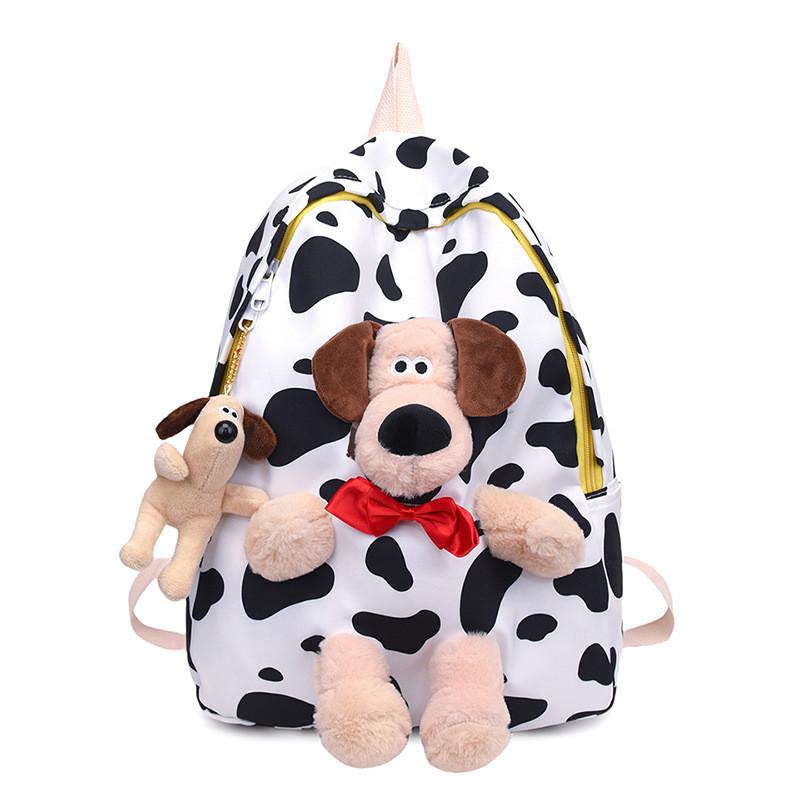 Simple Solid Color Plush Puppy Decoration Large Capacity Backpack Pendant With