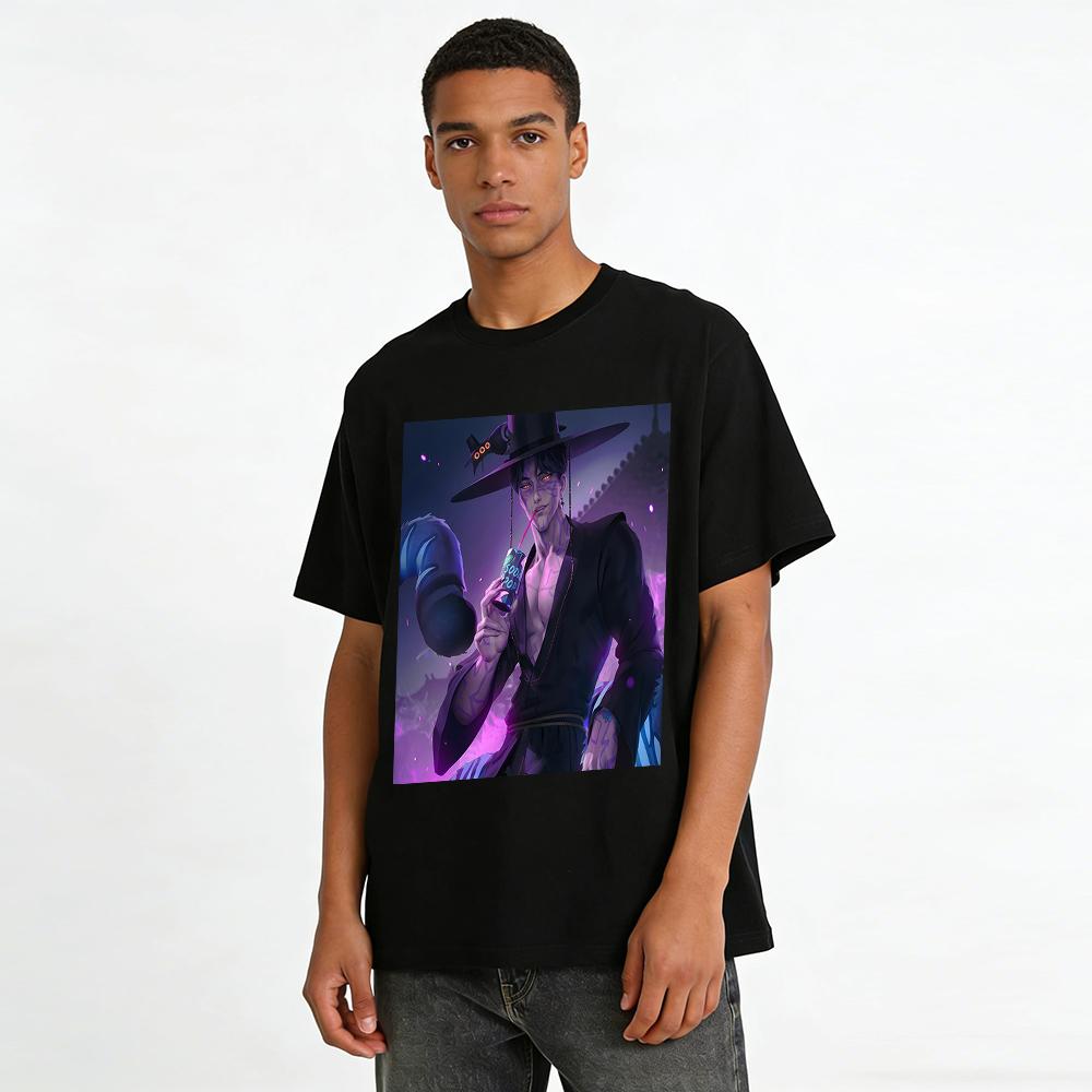 Dark Curse Pattern Heterochromia Guy Print Casual T-shirt Street Style Loose Breathable Daily Top Pure cotton T-shirt