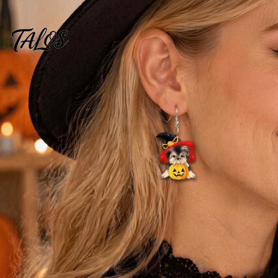 Orecchini Novità Festa di Halloween Cappello da Strega Orecchini Cucciolo, Cane Carino Zucca Pendenti Regalo per Lei Gioielli Leggeri in Acrilico, Accessori Donna