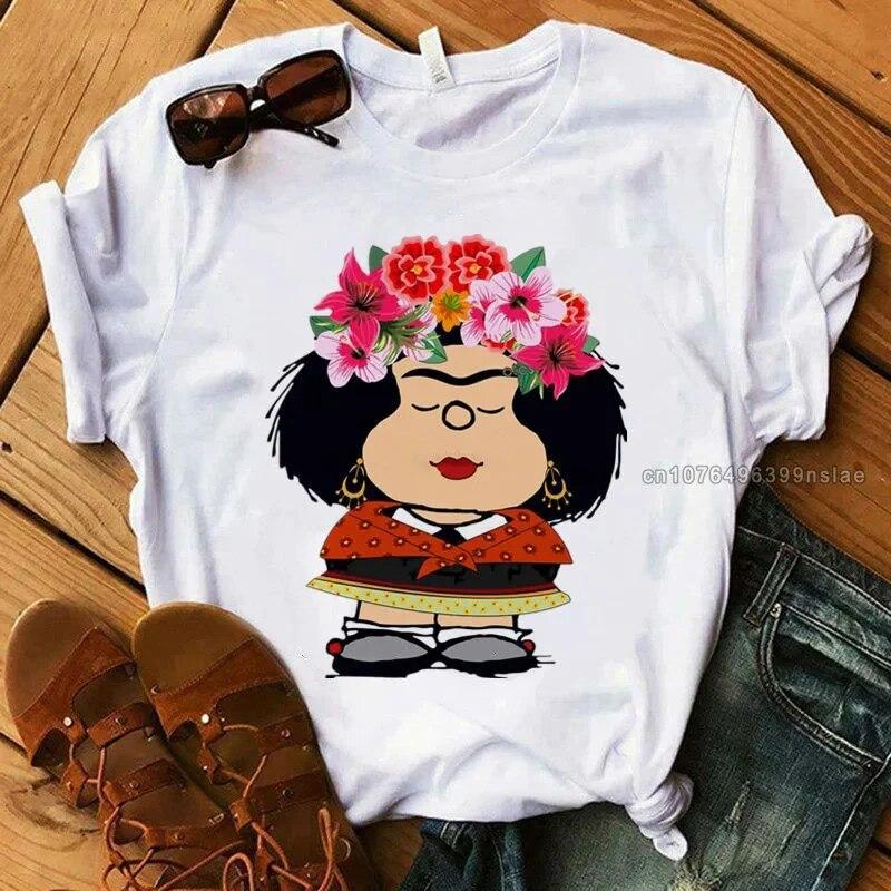 Mafalda Cotton T-shirt Women Summer Harajuku Casual Clothing Short Sleeve T Shirts Streetwear Anime Tops Tee 90s Cartoon Tshirt Unisex