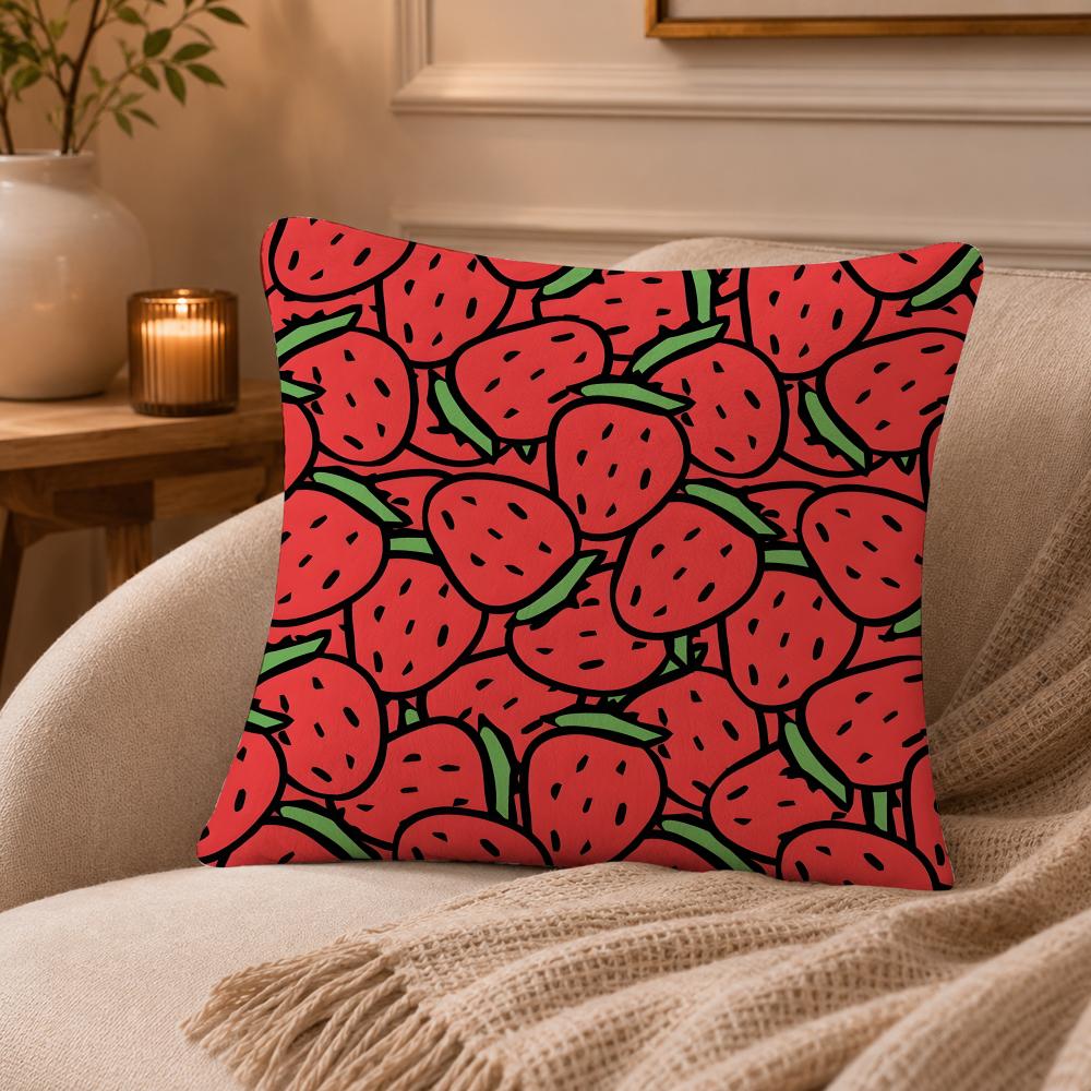 Strawberries Cushion Cover Anti-dustmite Pillowcase Invisible Zipper Silky Short Plush Sofa Cushion Cover
