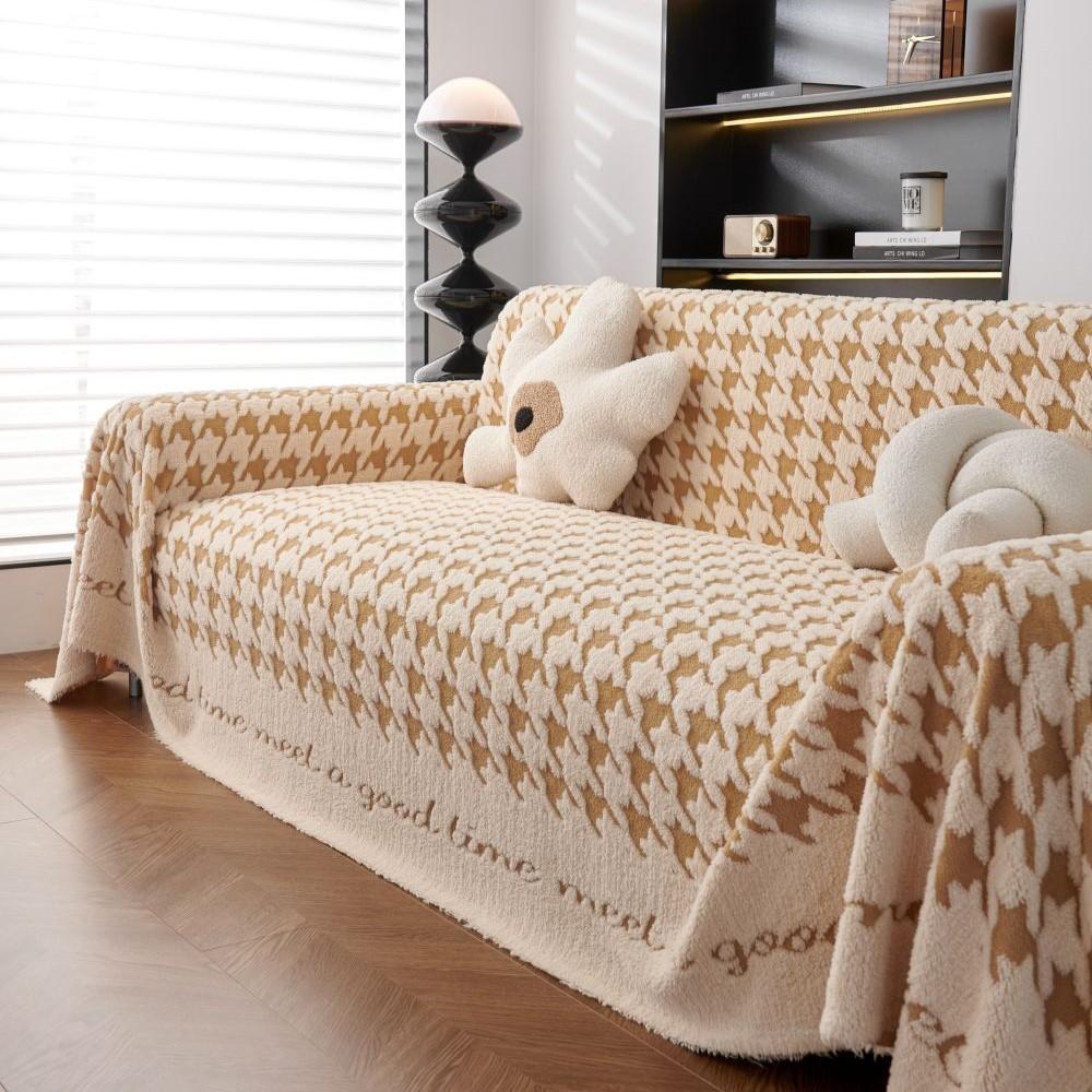 Houndstooth Sofa Cover Towel Vintage Cloth Sofa  Spring Four Seasons Sofa Cushion Woolen Full Cover Towel Blanket Sofa Mat