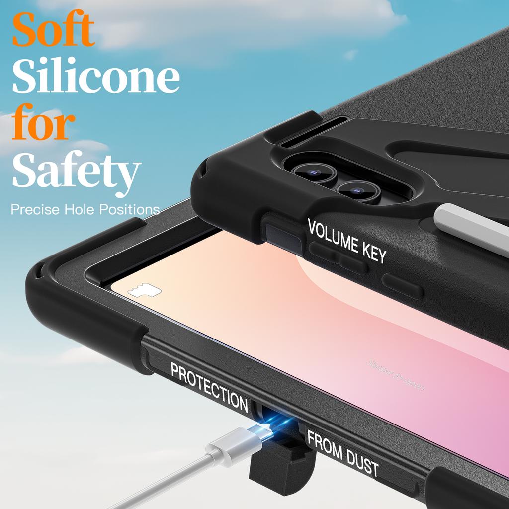 Stoßfeste Standhülle Für Samsung Galaxy Tab S11 Ultra SM-X930/ X936/ X936B Mit Schultergurt Handgelenkband Gepanzertes Cover