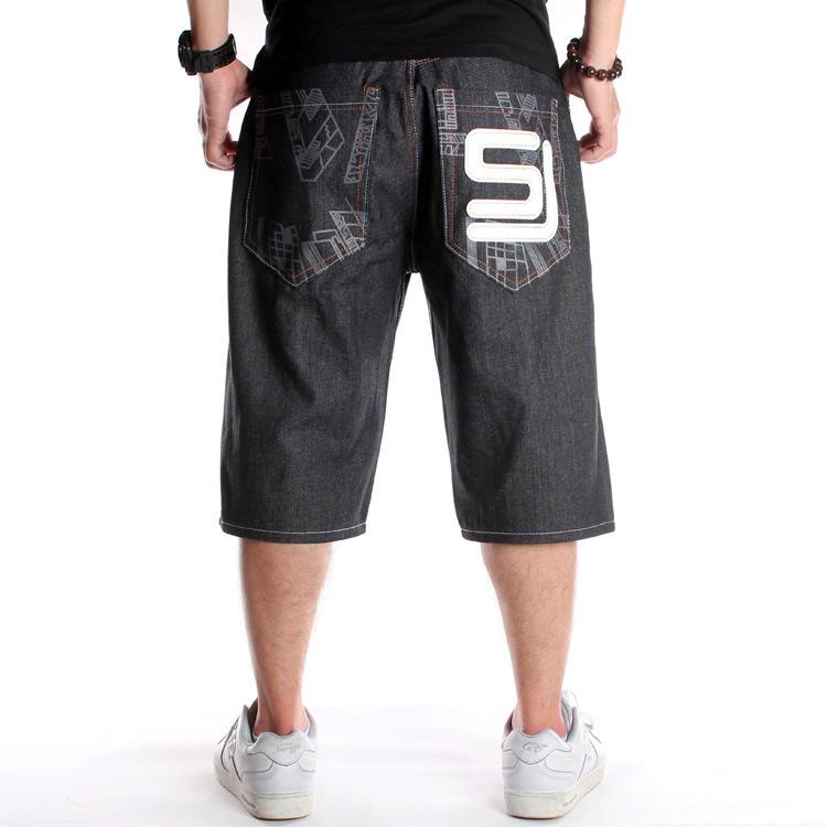 RogueWave Summer Plus Size Wide Leg Hip-Hop Black Jeans Shorts Male Skateboard Swag Baggy Men Denim Pants