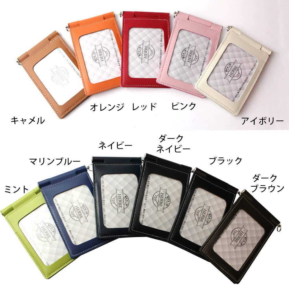 HERBE Pass Case, 4-Sided Storage, Cowhide Leather with Rotating Reel Strap, Made in Japan, Pink