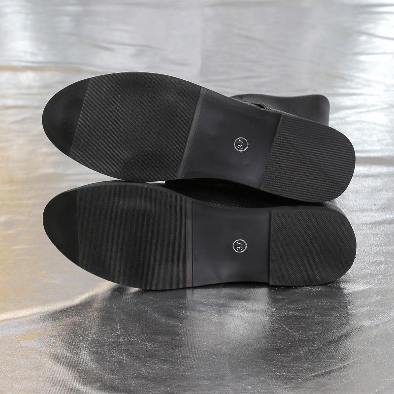 Mode Damen Flats Winter Neu Runde Zehenpartie Spleißung Riemen vorne Weiche Sohle Rutschfest Abriebfest Mittelhohe Stiefel