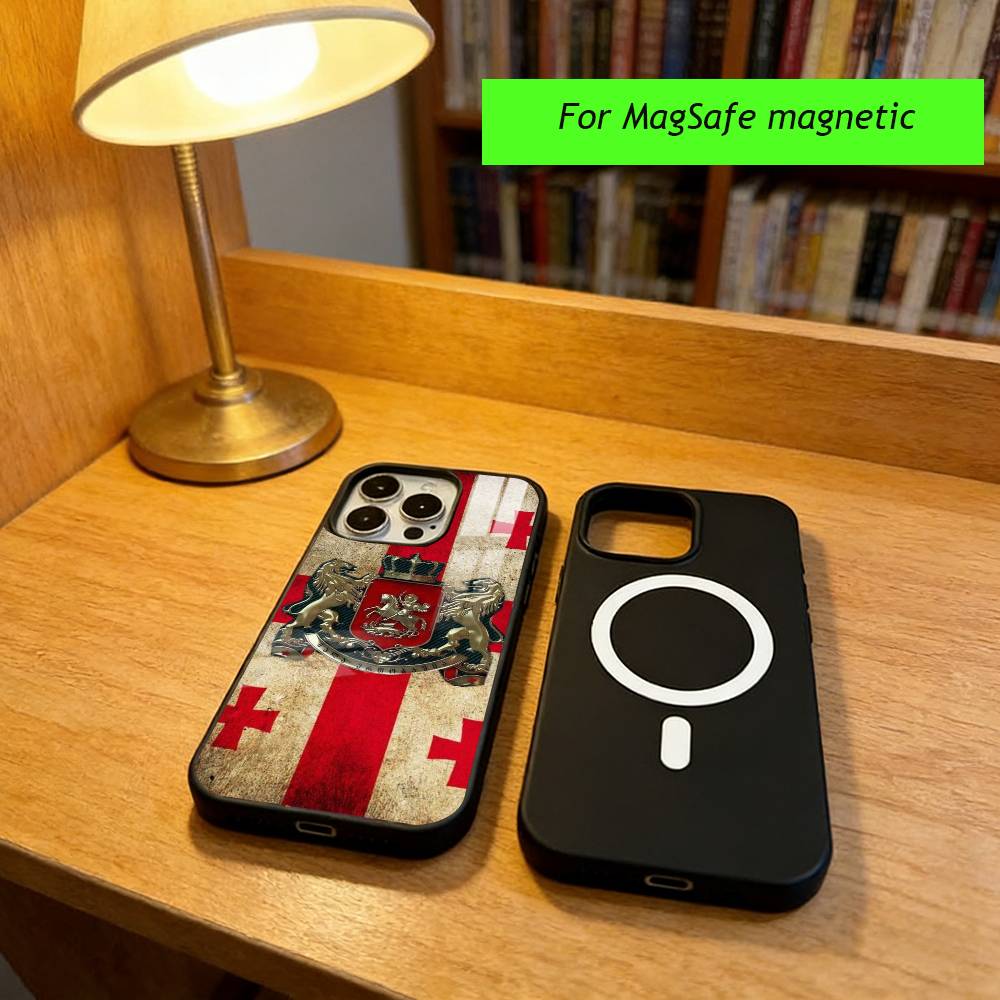 Georgien Flagge Handyhülle Für iPhone17,16,15,14,13,12,11 Plus,Pro Magnetisch Für Magsafe Kabelloses Laden