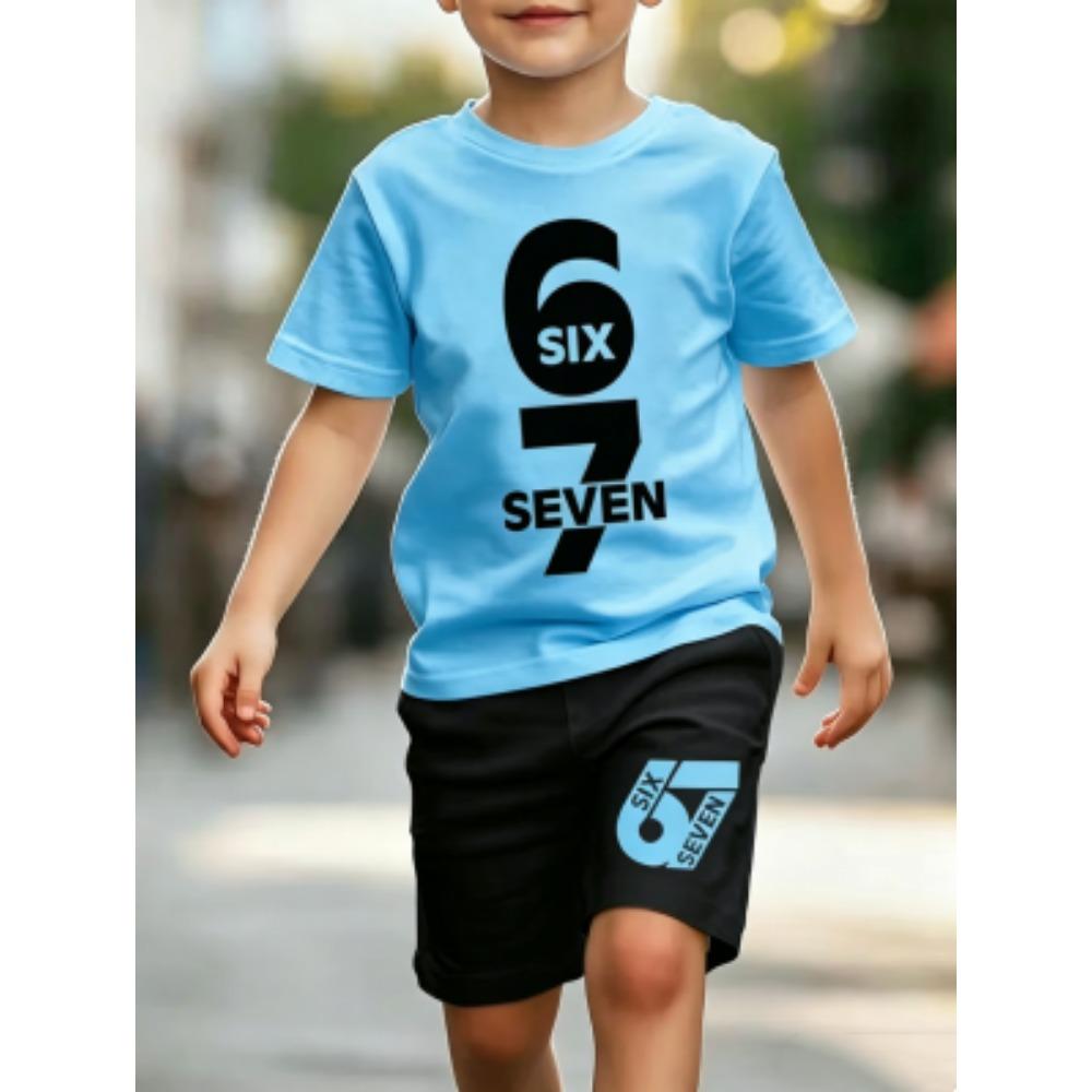 Personalized Funny 67 Number Printed Men's T-shirt and Shorts 2 Piece Set Summer Home Outdoor Casual Outfit for Men's and Women's T-shirt Sports Set