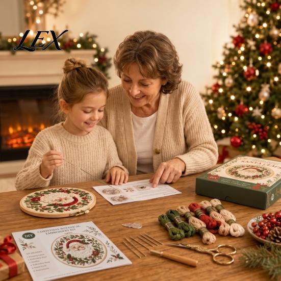 Holiday Theme Embroidery Projects Christmas Kit for Beginners, Pre-Printed Pattern Full Set Art And Craft Kits Adults of Tools, DIY Needlework Festive
