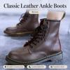 Botas Martin de Cuero Genuino para Hombre y Mujer de 8 Ojales, Botas de Trabajo Tobilleras con Cordones Retro Británicas de Punta Redonda, Botas de Combate Clásicas de Caña Alta