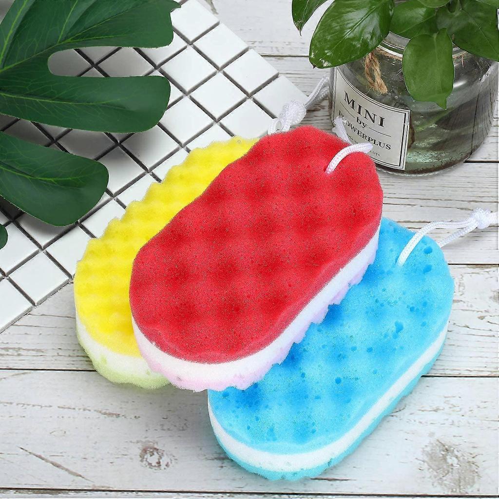3 Pieces Soft Bath Foam Sponge Exfoliating Body Shower Sponge Double-Sided Fiber Sponges for Women and Men